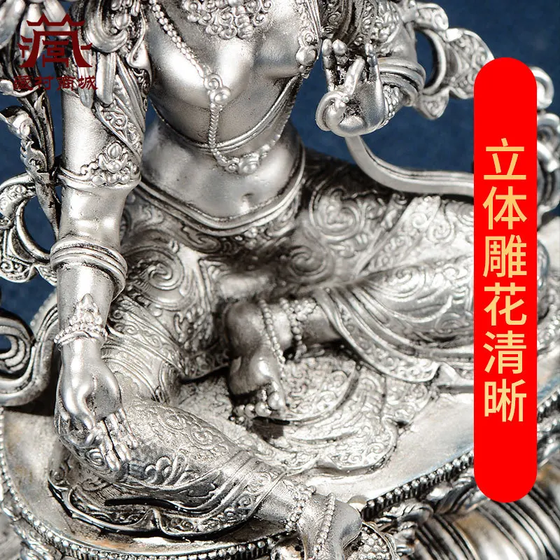 《Green Tara》Handicraft ornaments for home living room and entryway, copper silver-plated carved ornaments3A small, portable bron