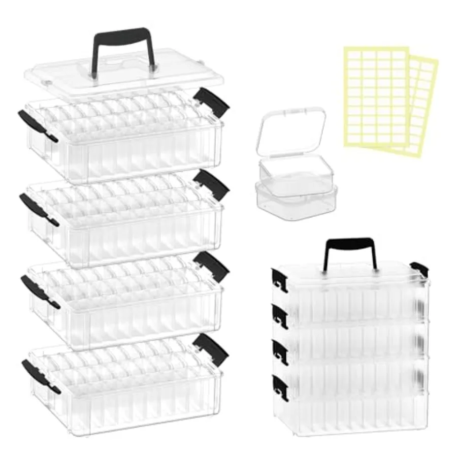 

Bead Organizer Box 120 Pcs 4-Tier Large Capacity Stackable Bead Storage Containers Portable Plastic Craft Organizers for Jewelr