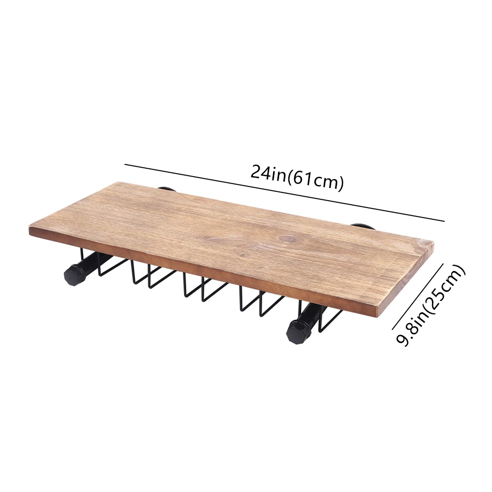 Wandmontiertes Weinregal 24x9,8 Zoll aus Kiefernholz & Eisen Weinlager-Displayregal mit Aufhängebügel für Gläser – Detail 3