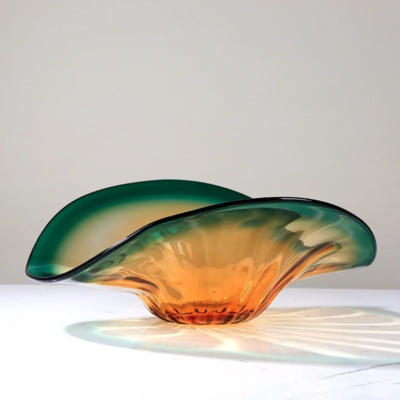 Light luxury fan-shaped glazed oversized fruit plate Modern living room Sales office Hotel lobby Coffee table Desktop Household