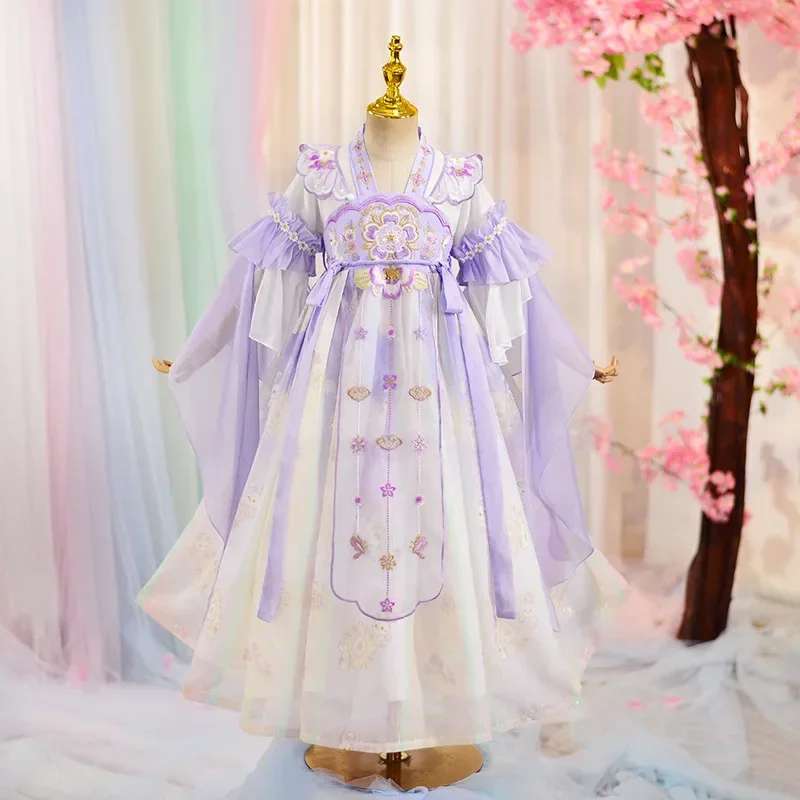 Simpatico abito Hanfu a maniche corte per ragazze, costume cinese antico per bambina, gonna da gioco di ruolo fresca e simile alle fate