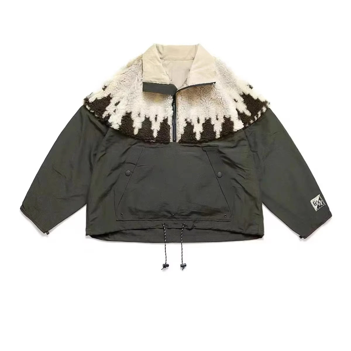 New 26AW KAPL Hira and Honi Trendy Lamb Fleece Printed Splicing Half High Collar Pullover Sweatshirts