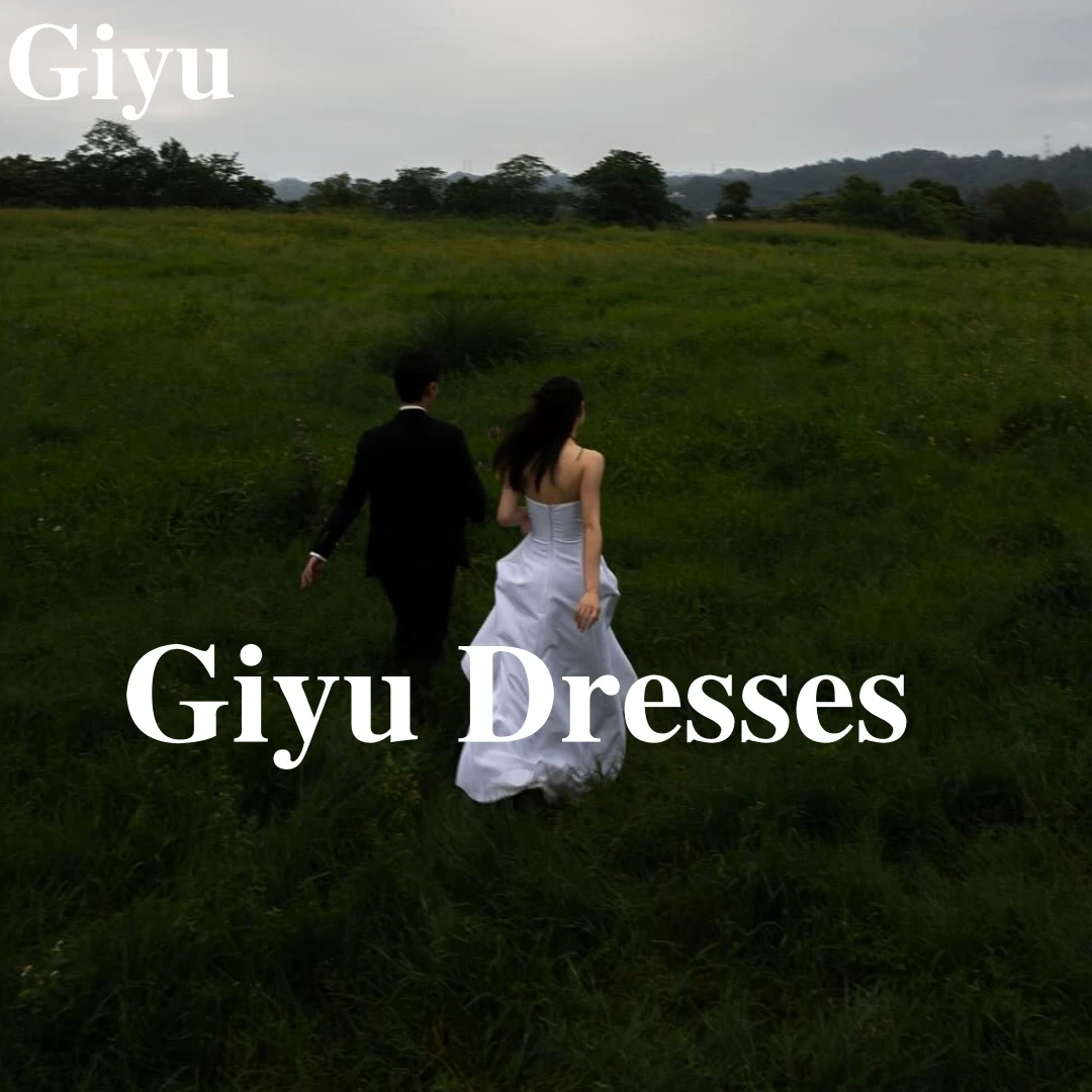 Giyu simples vestido de casamento de cetim branco fotografia coreana fora do ombro sem mangas espartilho volta zip vestidos de noiva personalizados