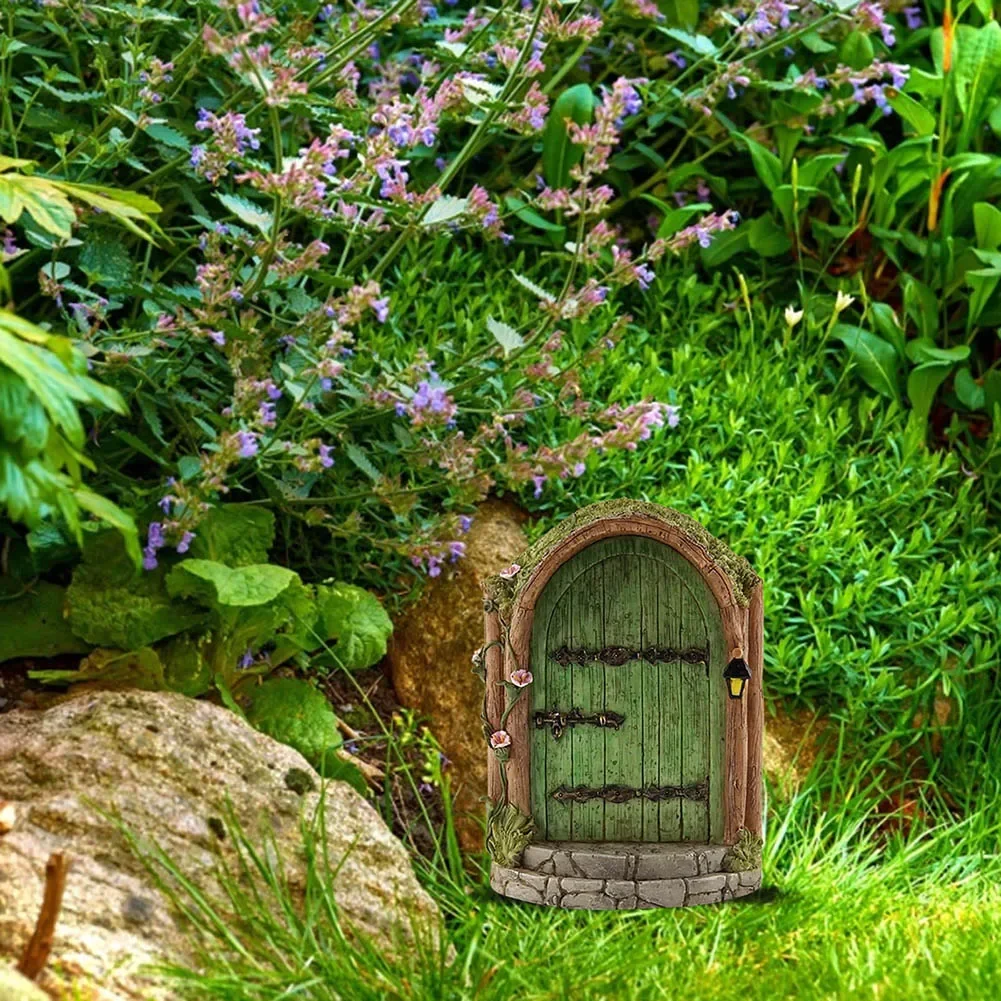 Miniature Wooden Fairy Door Sculpture for Outdoor Yard Art Garden Tree Decor Creative Elf Door Figurines With Engraved Design