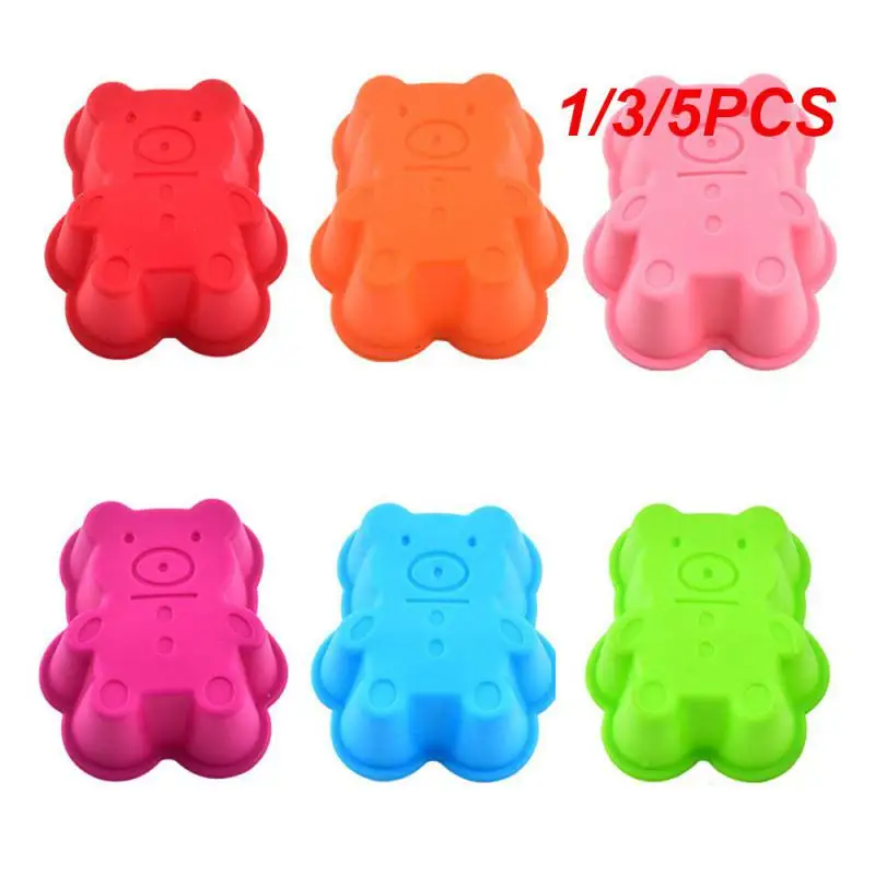 1/3/5PCS Silicone Cake Cup Anti-stick Food Grade Bear Shaped Kitchen Accessories Baking Tools Pudding Mold Marfen Cup