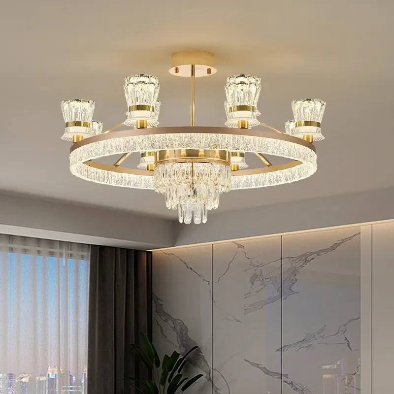 for Nordic Light Luxury Crystal Chandelier Luminous Lamp Arm Dustproof Living Room Master Bedroom Dining Room Banquet