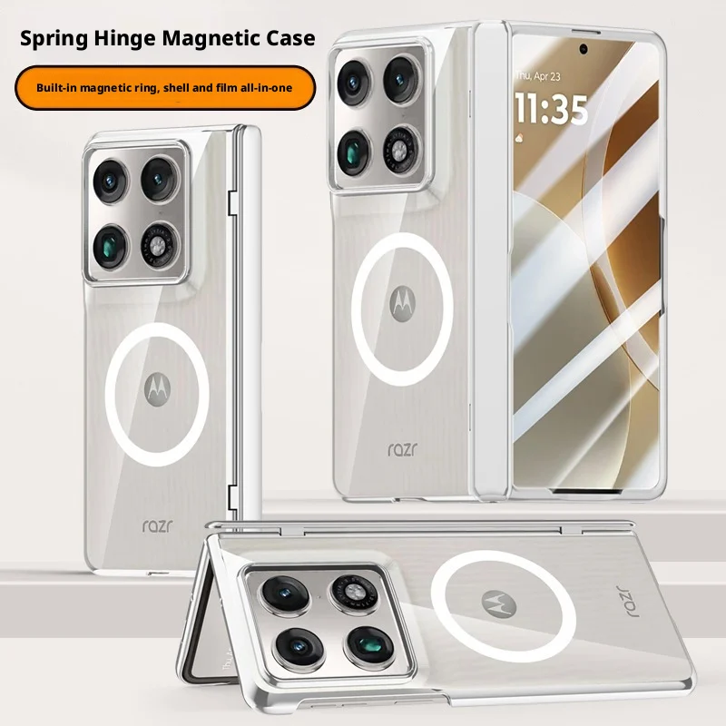 

Magnetic Transparent Privacy Screen Tempered Glass Protector Case For Motorola Moto Razr Fold Spring Hinged Back Cover