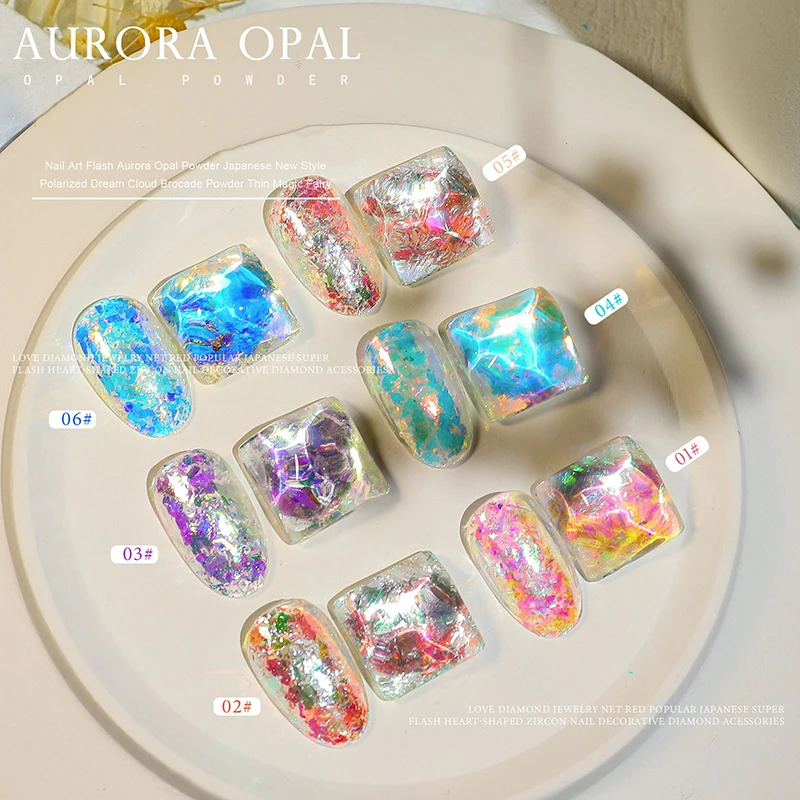 Aurora Nail Art Opal Poeder Vlokken Glitter Pailletten Voor Nagels Sparkly Gel Polish Sticker 3D Manicure Accessoires