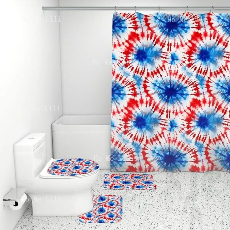 

Piece Bathroom Rugs Set With Shower Curtain 4 Pcs Bath Mat 20 Tie Dye Designs