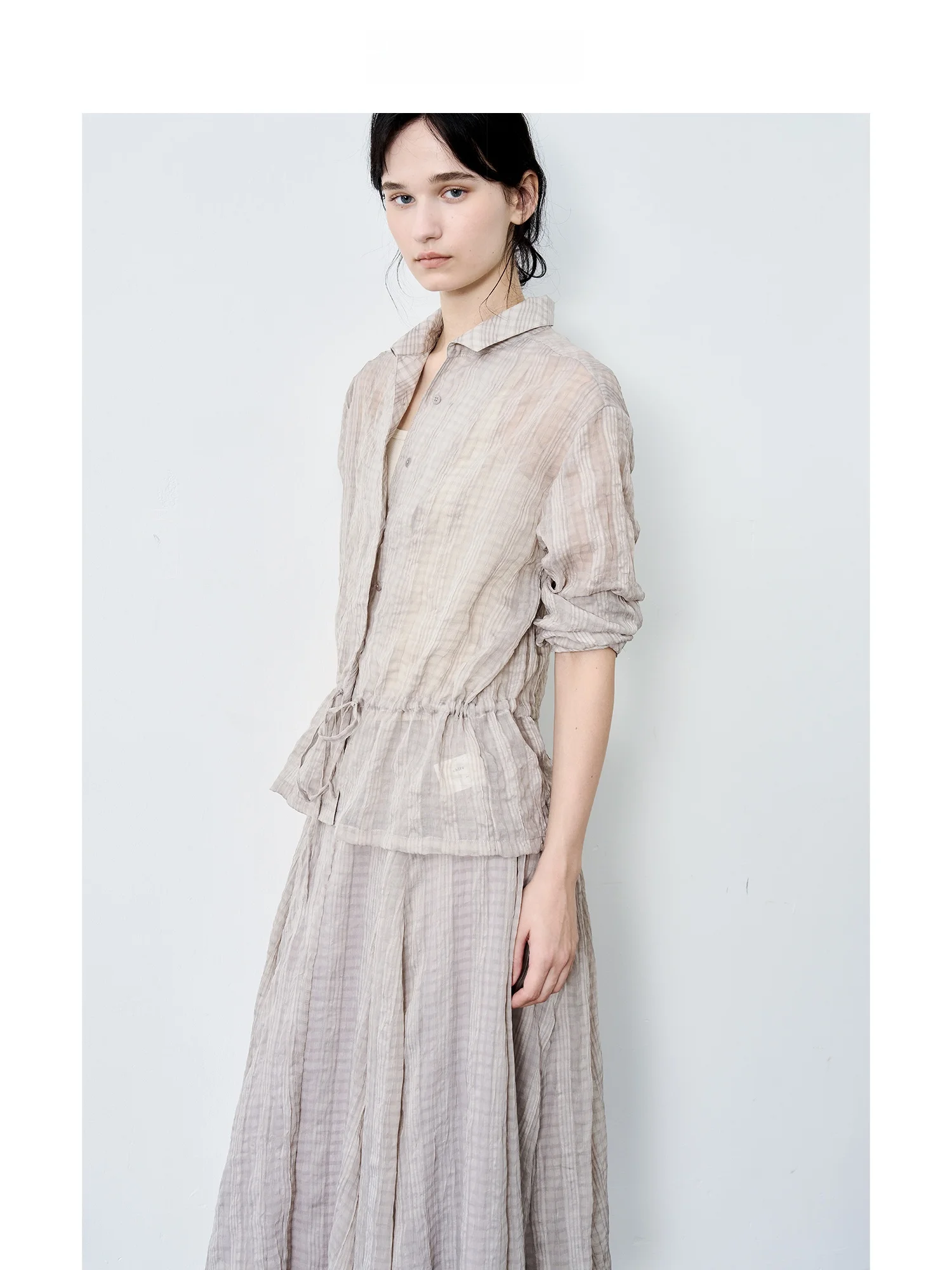 

TAGEECHITA Loose Fit Long Sve irt Casual Dstring Thin Polyester Fiber Skin-friendly Breathable Plaid Pattern Women's ...