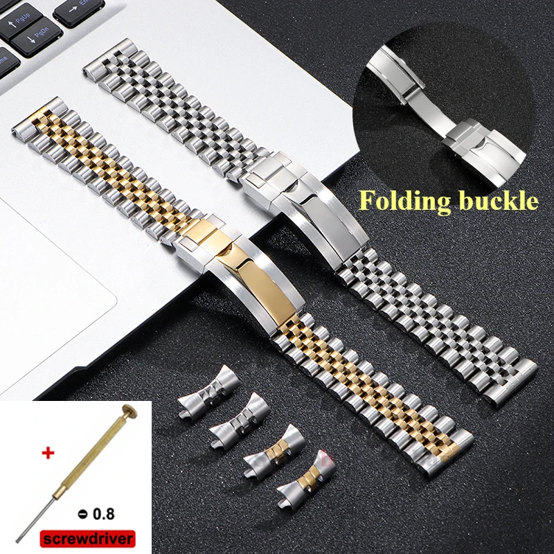 

20mm 21mm Jubilee Curved End Watchband for Rolex Sub GMT Yacht Daytona Men's Strap Luxury Watch Bracelet Replacement Accessories