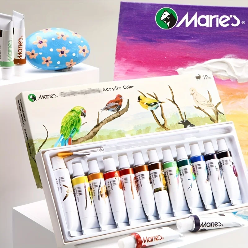 Marie's Acrylic Paint with Brush,12/18/24 Colors,5ml /0.17oz,Bright Colors,Great for Rock,Eggs,Canvas,Perfect for Adults,Artists
