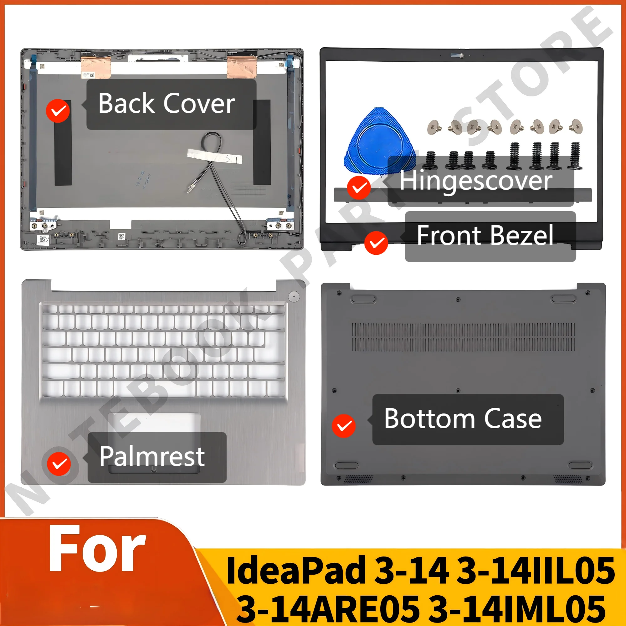 

New Parts For IdeaPad 3-14 3-14IIL05 3-14ARE05 3-14IML05 14ADA05 LCD Back Cover Bezel Palmrest Bottom GS452