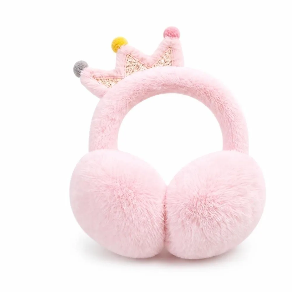 Warm Cartoon Crown Ear Muffs Windproof Portable Foldable Ear Warmers Soft Faux Fur Earmuffs For Girls