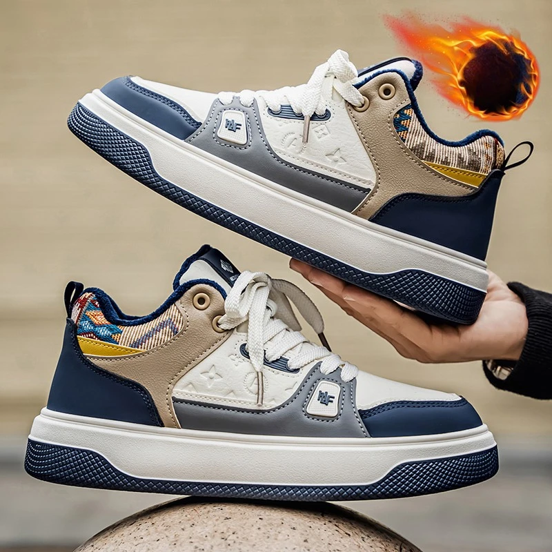 

Men's Fleece-Lined Mid-Top Sneakers - 2025 Winter New Warm Stylish Casual Non-Slip Shoes