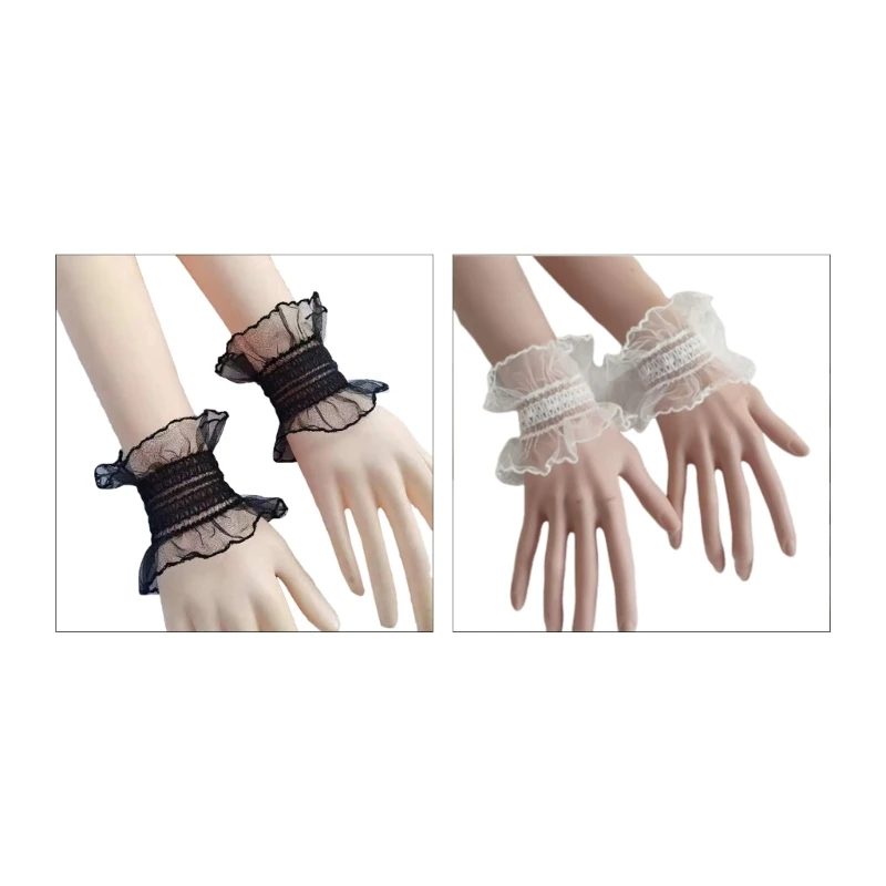 

652F Decorated Elastic Wrist Cuffs Spring Summer Lovely Skirt Removable Sleeves Flounces Wrist Sleeves for Women Sweet Girls