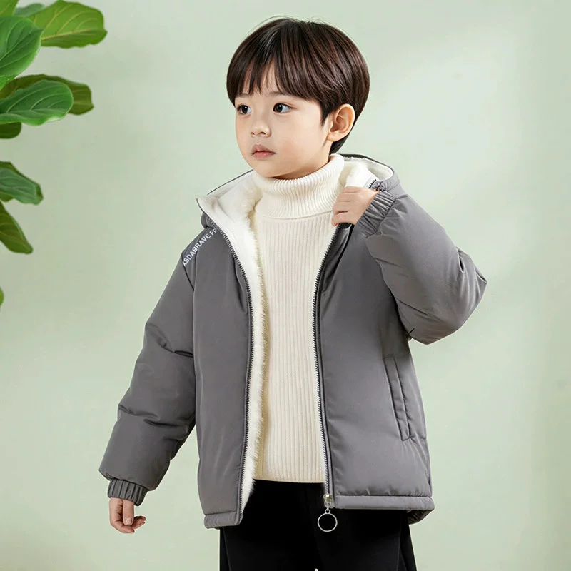 

2026 Winter Boys Fleece-Lined Parkas Kids Thicken Coat Girls Warm Casual Cotton Clothes Hooded Loose Jackets Children Snowsuit
