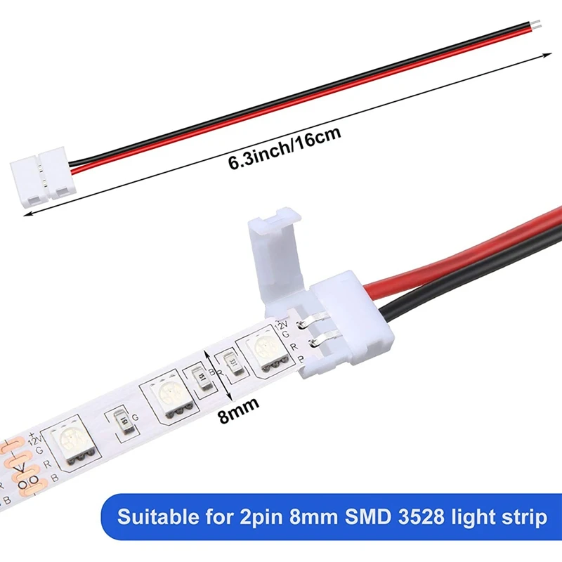 24 pezzi 8mm 2 pin connettore per striscia LED per 8 mm di larghezza flessibile SMD 3528 2835 luci di striscia LED monocolore senza saldatura