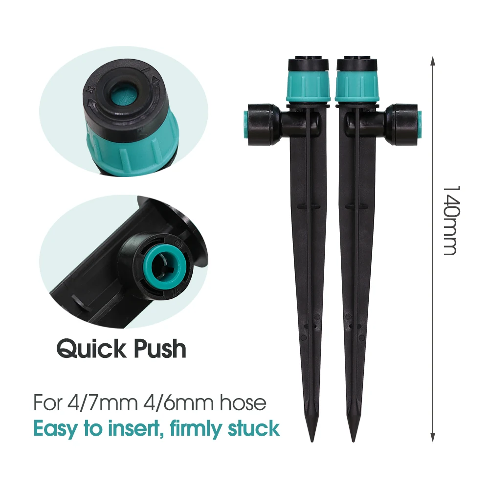 10PCS 14CM Vortex Irrigation Sprinkler Drip Emitter Adjuatable Full Circle Pattern Inserting Ground 1/4'' Quick Push Micro Spray