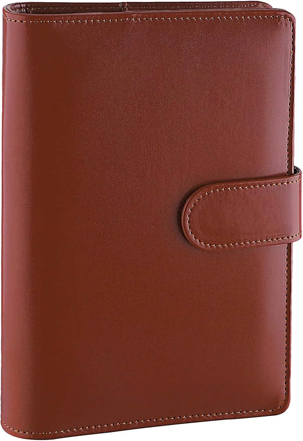 

A6 6-Ring Refillable Binder Planner, PU Leather Budget Organizer with Card Slots & Pen Loops, Brown Magnetic Closure