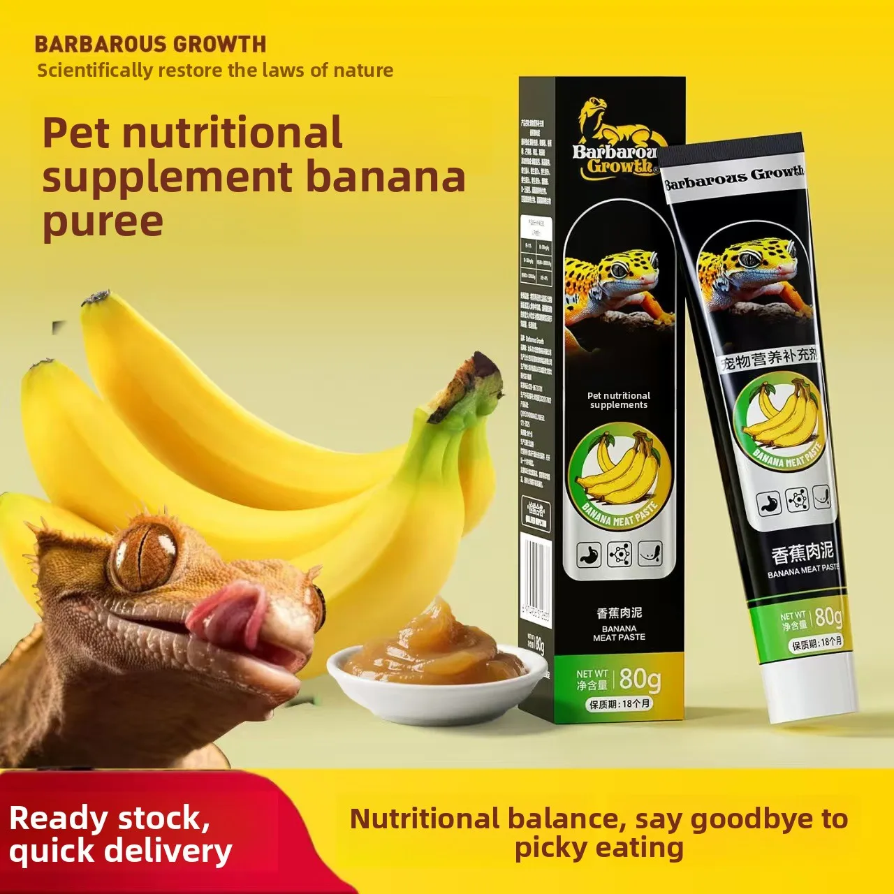 

Barbarous Growth Banana Reptile Gel Diet,Insect & Fruit Puree for Bearded Dragon,Leopard Gecko,Crested Gecko,Blue Tongue Skink
