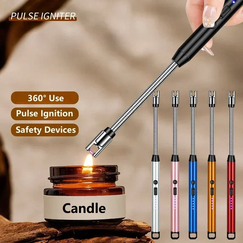 360° Use Long Hose Electric USB Arc Lighter Home Candle Kitchen Gas Stove Pulse Plasma Windproof Flameless Safety Ignition Gun