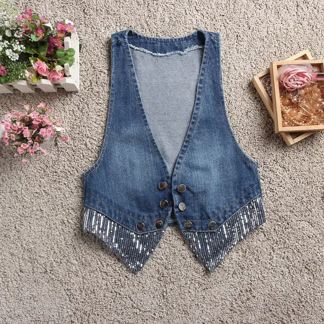 Korean Version Versatile Sleeveless Denim Vest Women's Summer Short Slim Fit Vest Womens Cardigan Jacket Vest Jackets