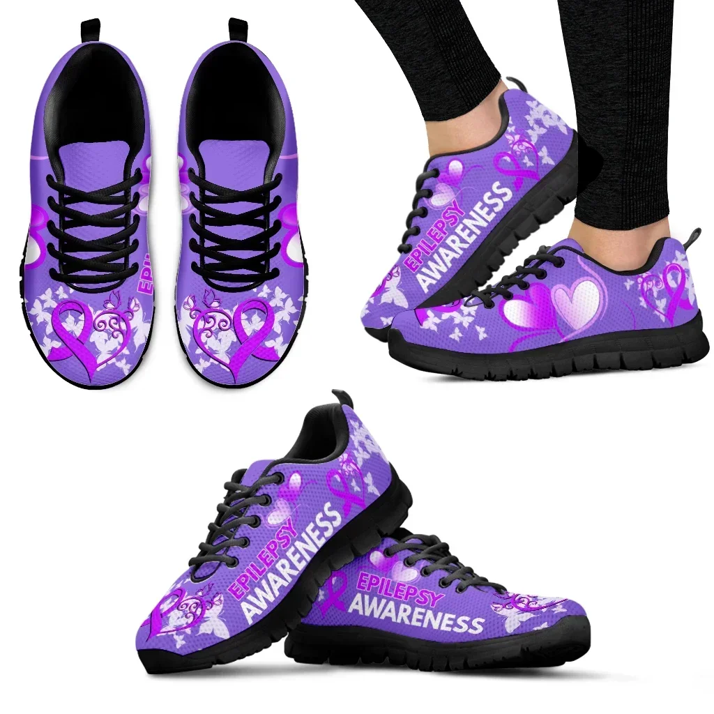 

Custom Made Purple Ribbon Design Women's Sneakers Pancreatic Cancer Shoes Lupus/epilepsy Awareness Footwear Zapatos Planos