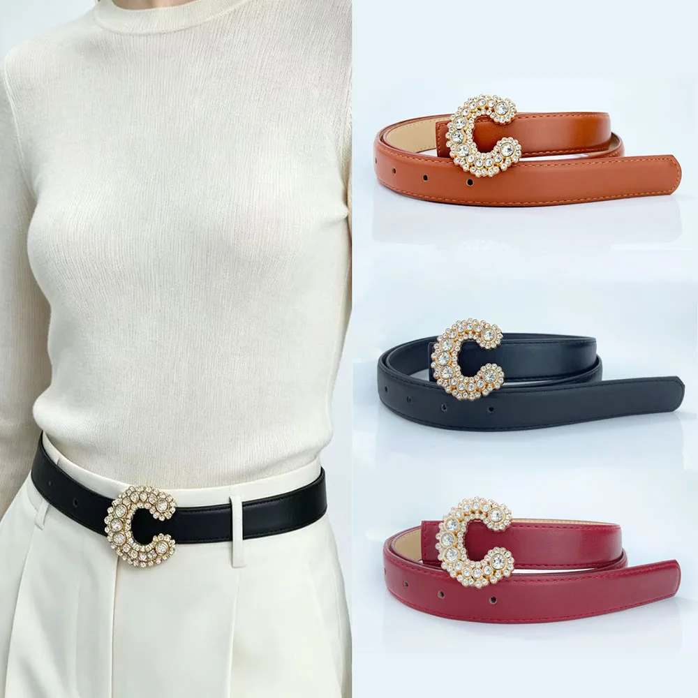 Luxury Brand Leather Belt for Women Designer Alloy Buckle Waist Strap Female Jeans Trouser Dress Waistband