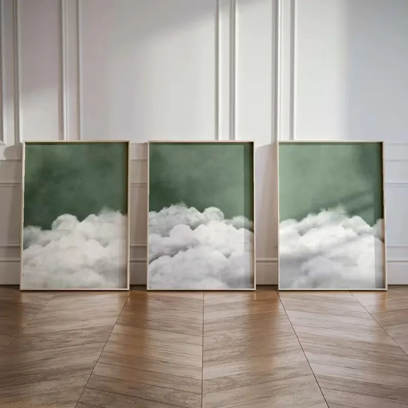 

Modern Canvas Posters 3PCS Bedroom Bedside Artworks Cloud-themed Sage Green Accents Bedroom Walls Living Room Home Decorations