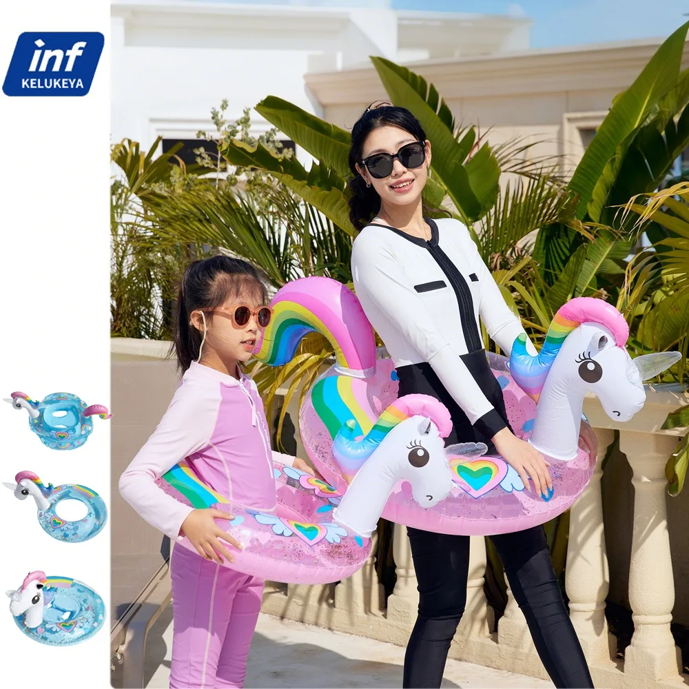 Kids Heart Unicorn Swimming Ring With Handle Inflatable Seat Float For Infant Toddler Baby Pool Water Play Safe Floating Gear
