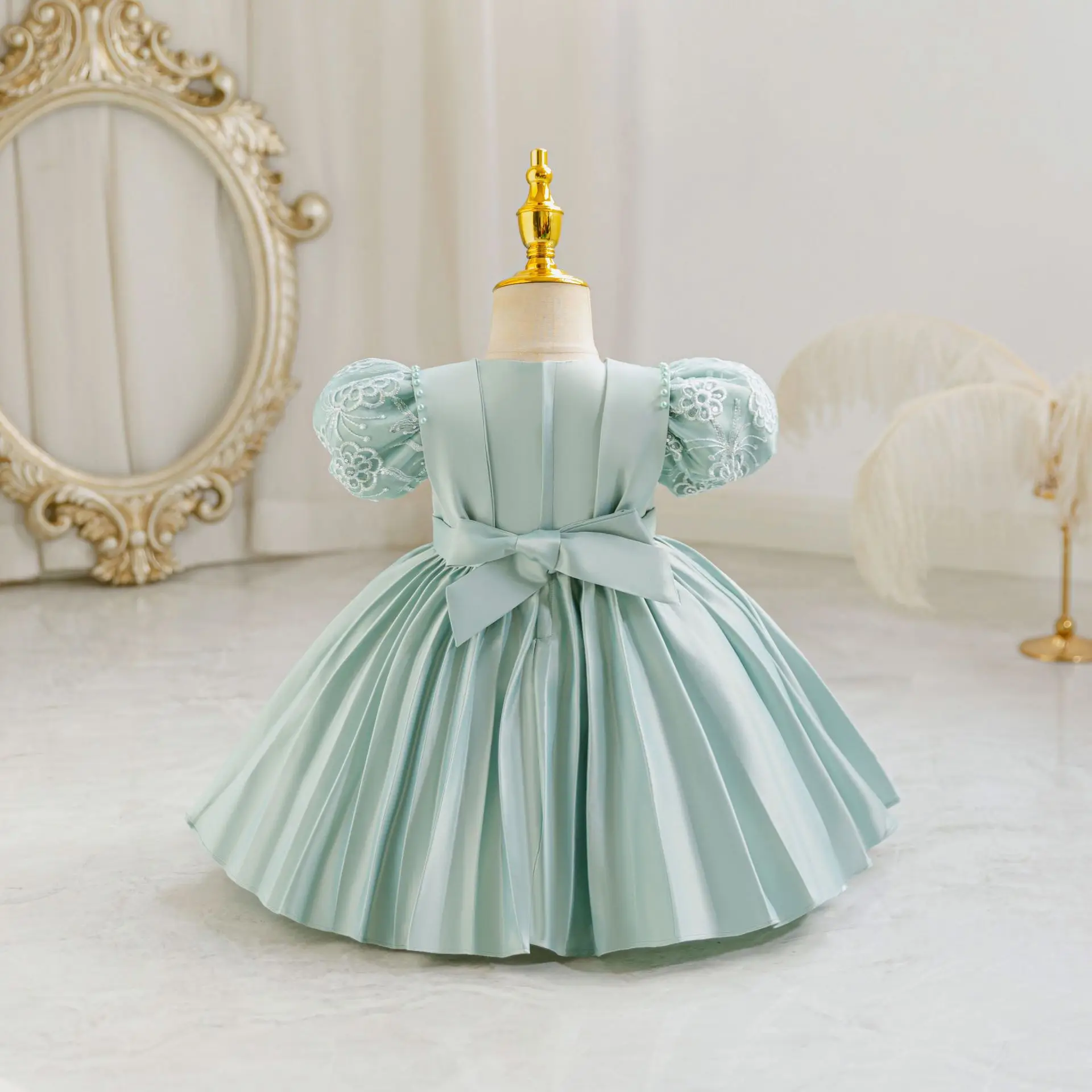 HETISO Girls Baby Embroidery Lace Dress Beaded Birthdays Flower Kids Princess Fluffy Ball Gown 6M-4Y