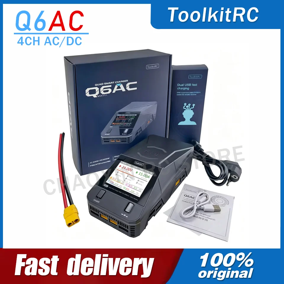 ToolkitRC Q6AC Charger AC 400W / DC 1000W 4CH Output Built-in 65W USB Output 15W Wireless Charger for LiPo NiMH PB Battery