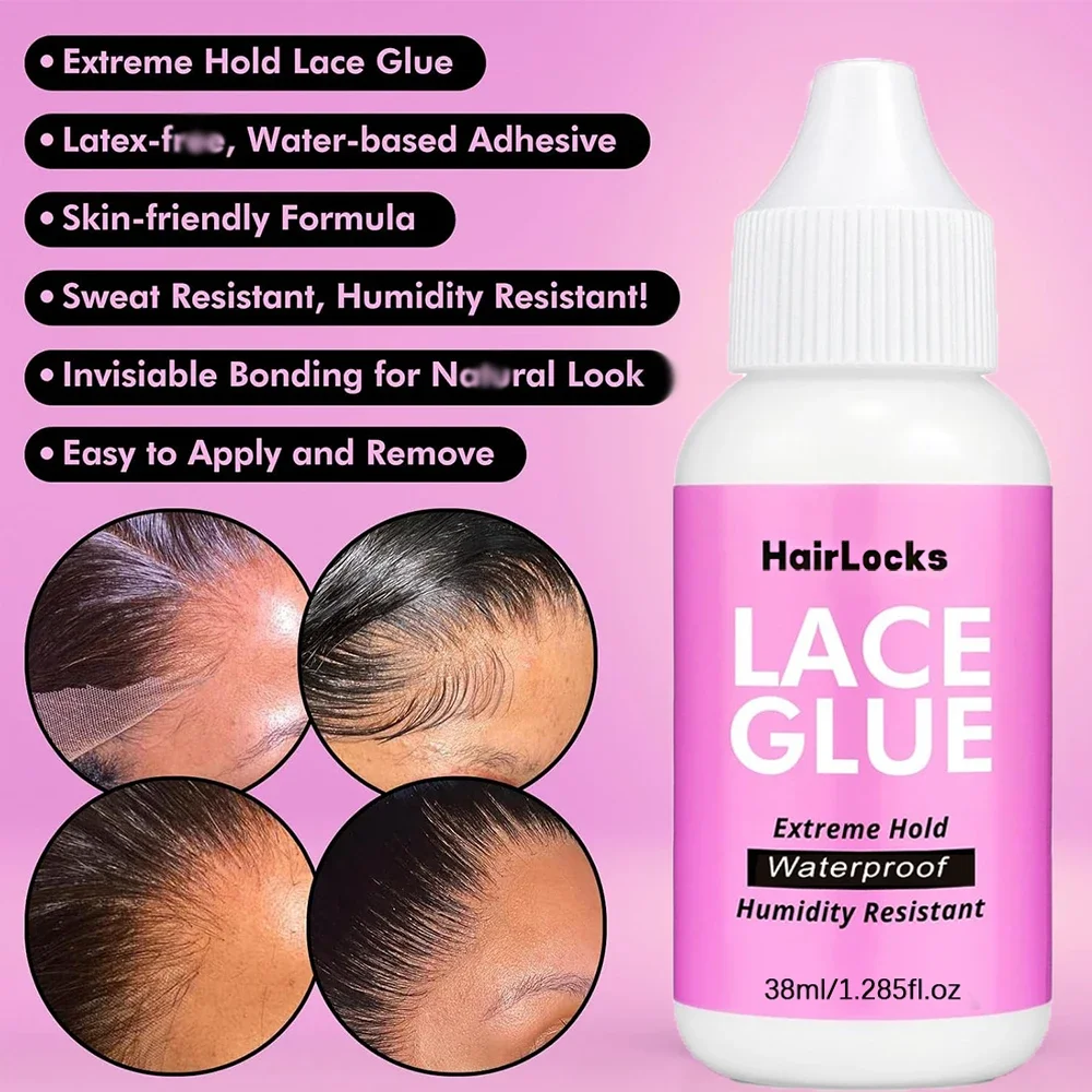 38ml/1.3fl.oz Waterproof Lace Wig Glue - Extremely Hold, Invisible, Quick Dry & Easy Removal - Hair Adhesive for Wigs