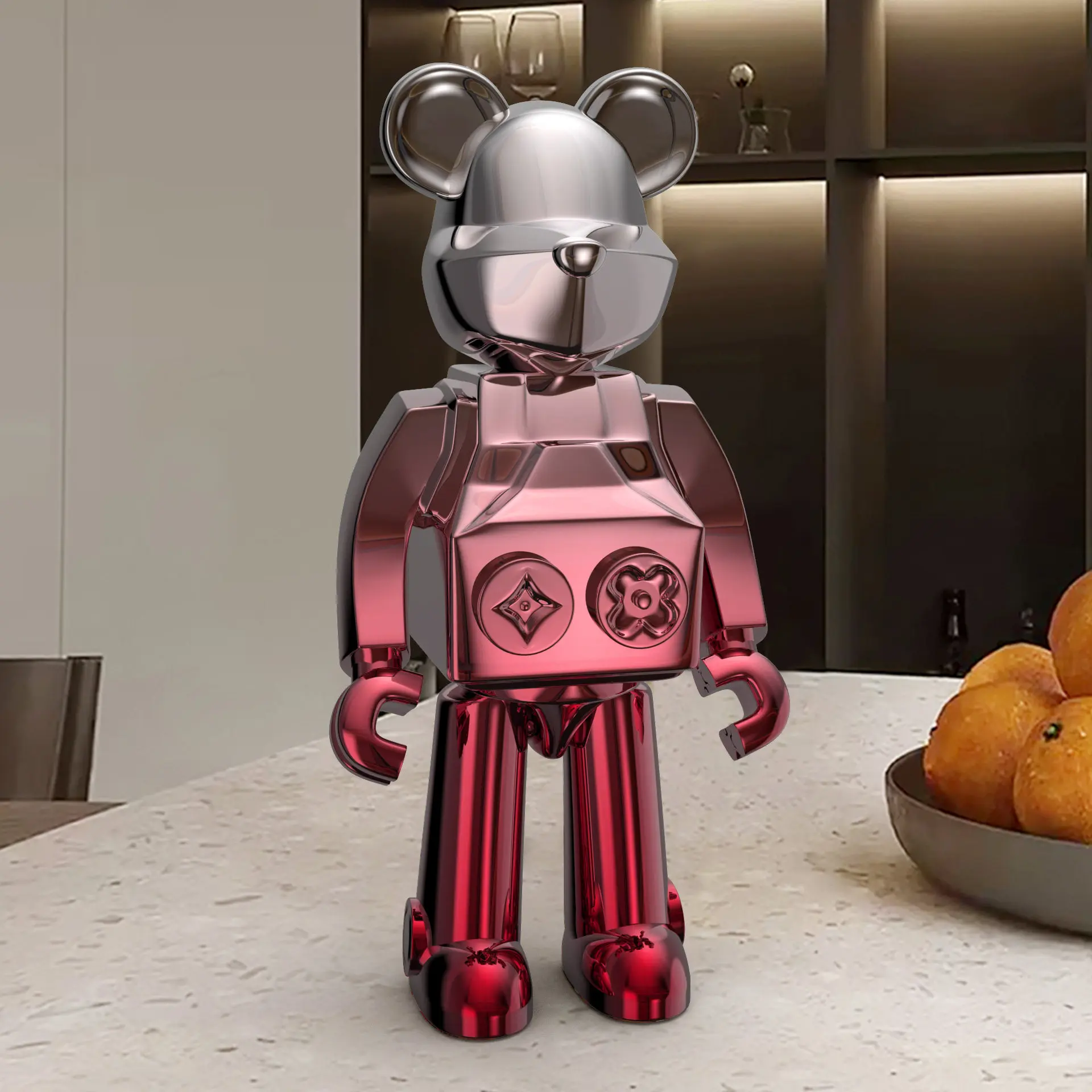 28CM New Mecha bear ornaments, light luxury high-end figures, living room wine cabinet, TV cabinet, home decorations