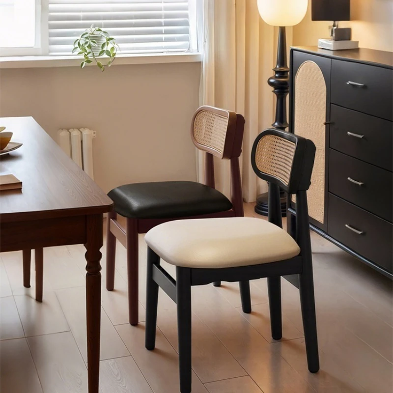 Vintage Rattan Dining Chairs, Home Vintage Solid Wood Rattan Chairs, Backrest Chairs, Soft Package Dining Tables and Chair
