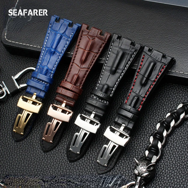 Leather Watch Strap Men's for AP Royal Oak First Layer Cowhide Folding Buckle Notch Watchbands Bracelet 28mm Watch Band