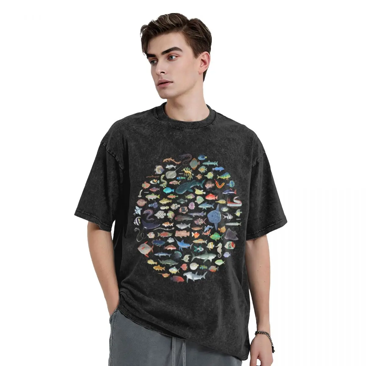 

One Hundred Fish T-Shirt plus sizes vintage anime shirt mens graphic t-shirts