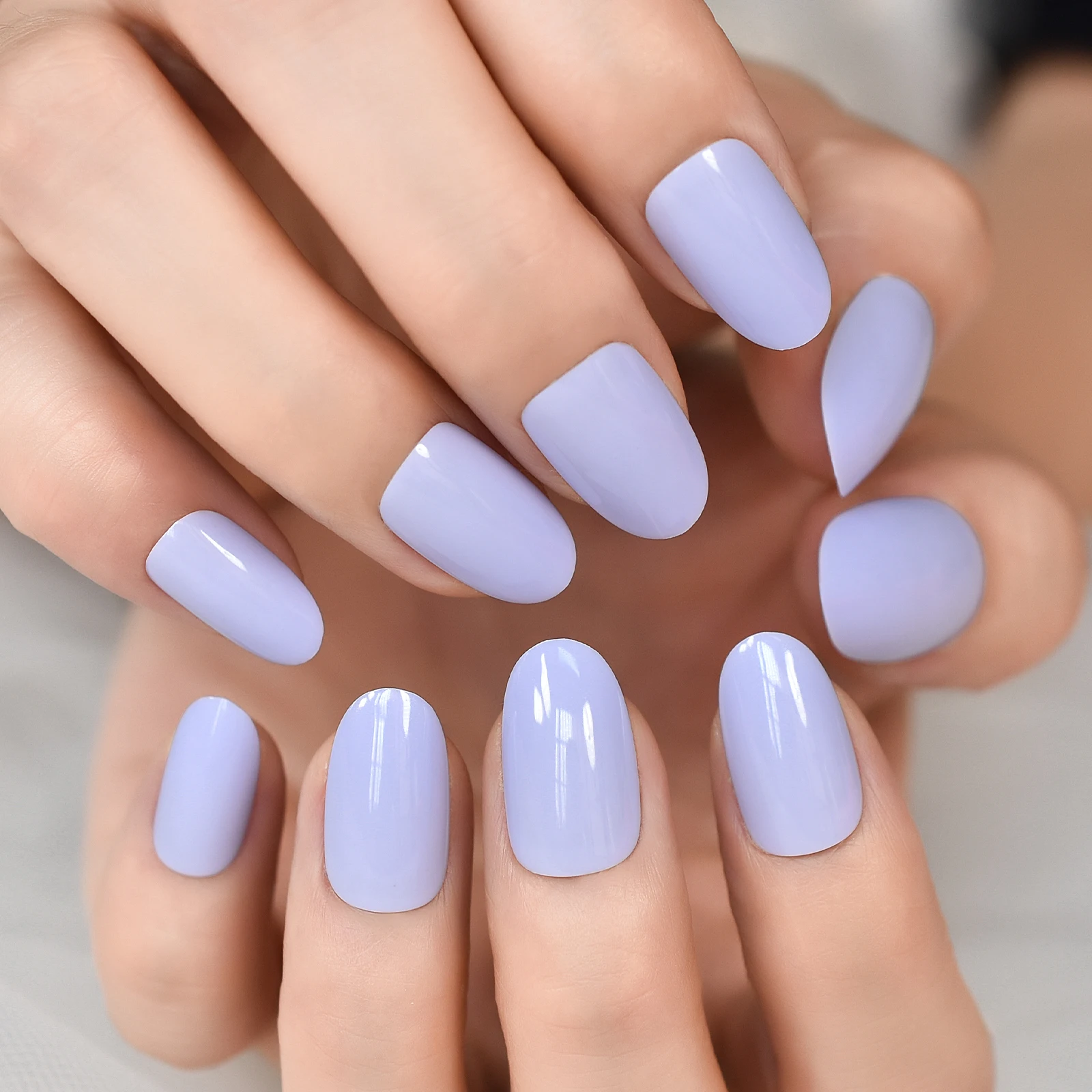 Glossy Light Purple Press on False Nails Medium Oval Manicure Reusable Fake Acrylic Nail Art Tips Fingernails Faux Ongles