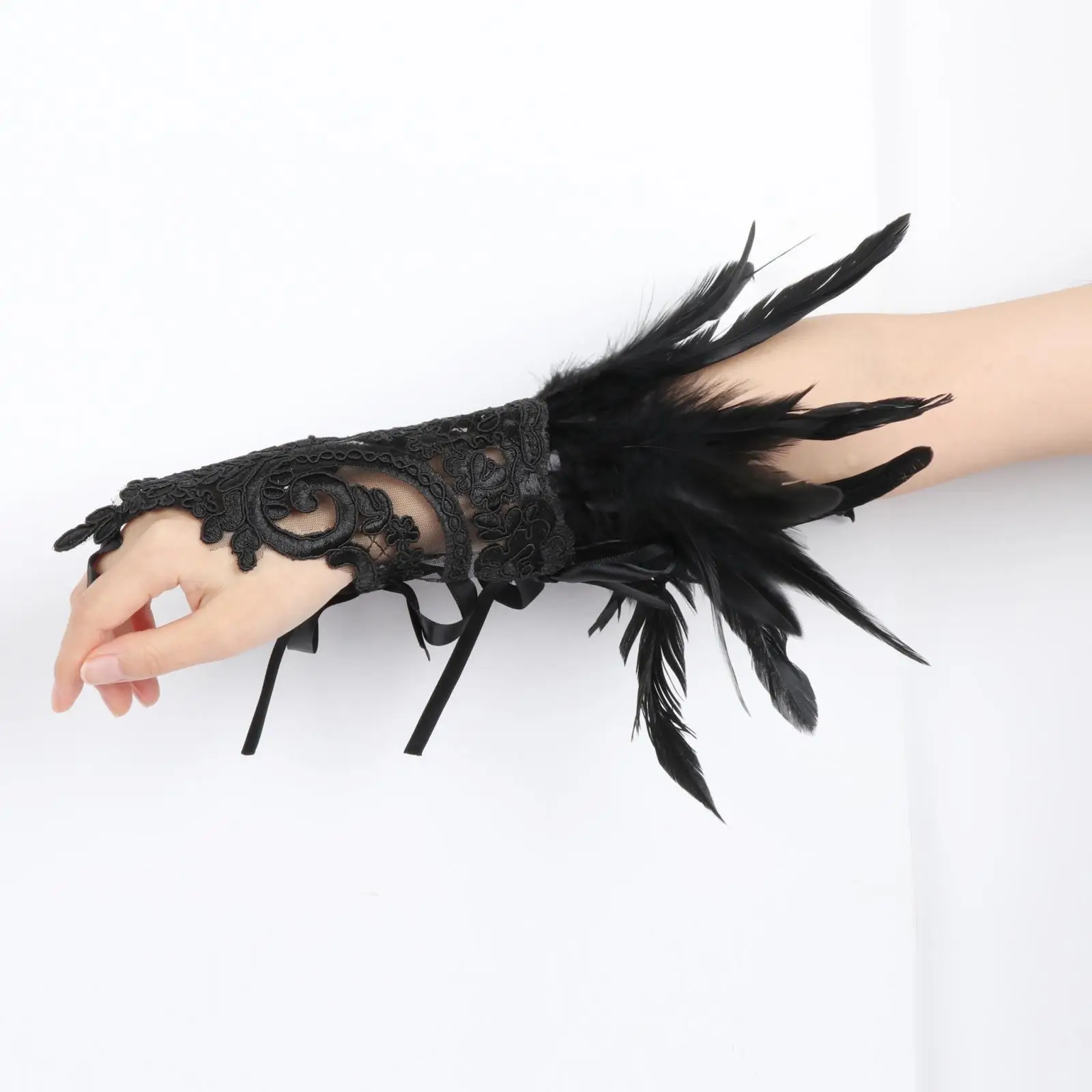 Artificial Feather Lace Luvas Longas para Desempenho De Palco, Moda Cosplay