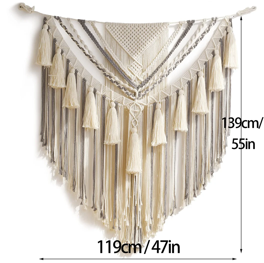 1 قطعة مكرامية رمادية الجدار الشنق كبير مكرامية بوهو نسيج اليدوية المنسوجة نسيج الفن الحرف ل جدار غرفة نوم المعيشة شقة #2