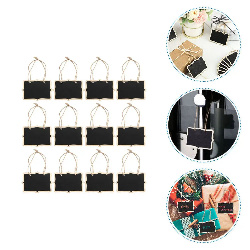 12Pcs Mini Wooden Blackboard Hanging Message Boards Multi-Purpose Reusable Double-Sided Chalkboards DIY Door Hanging Decor