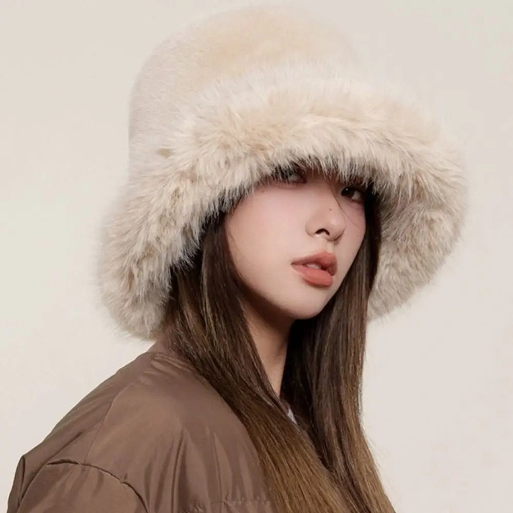 

Fashion Fluffy Hat Artificial Fur Hat Warm Thickened Plush Bucket Hat Cute All-match Beanie Hat Winter/Autumn