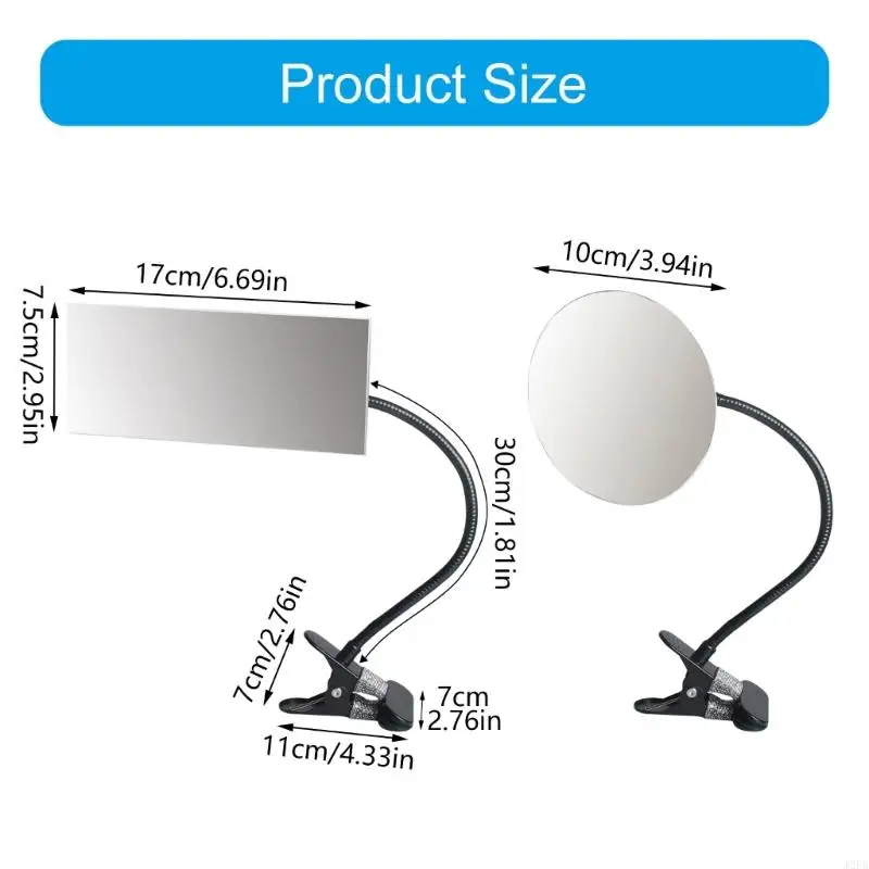 360 Degree Adjustable Rectangle/Round Clip On Mirror Flexible Makeup Mirror for Desk or Cubicle Safety and Security