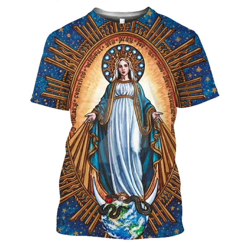 

3D Christ Jesus Virgin Mary Printing T Shirt God Of Mother Graphic T-shirts Kid Fashion Short Sleeves Harajuku Clothing Top Tees