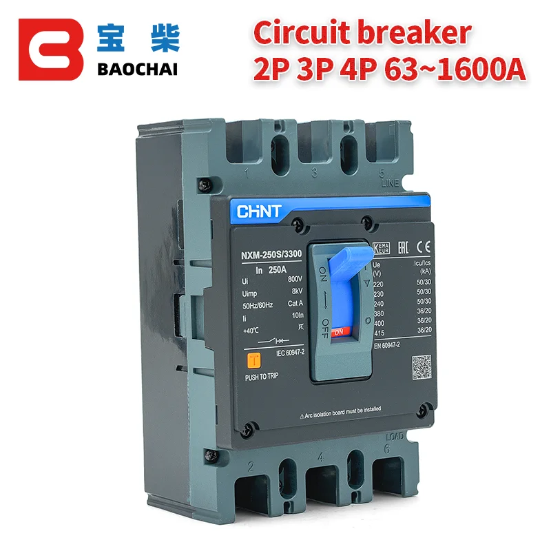 

CHINT MCCB NXM Series 3P 4P Molded Case Circuit Breaker NXM-250S/4300 NXB-63 Miniature circuit breaker