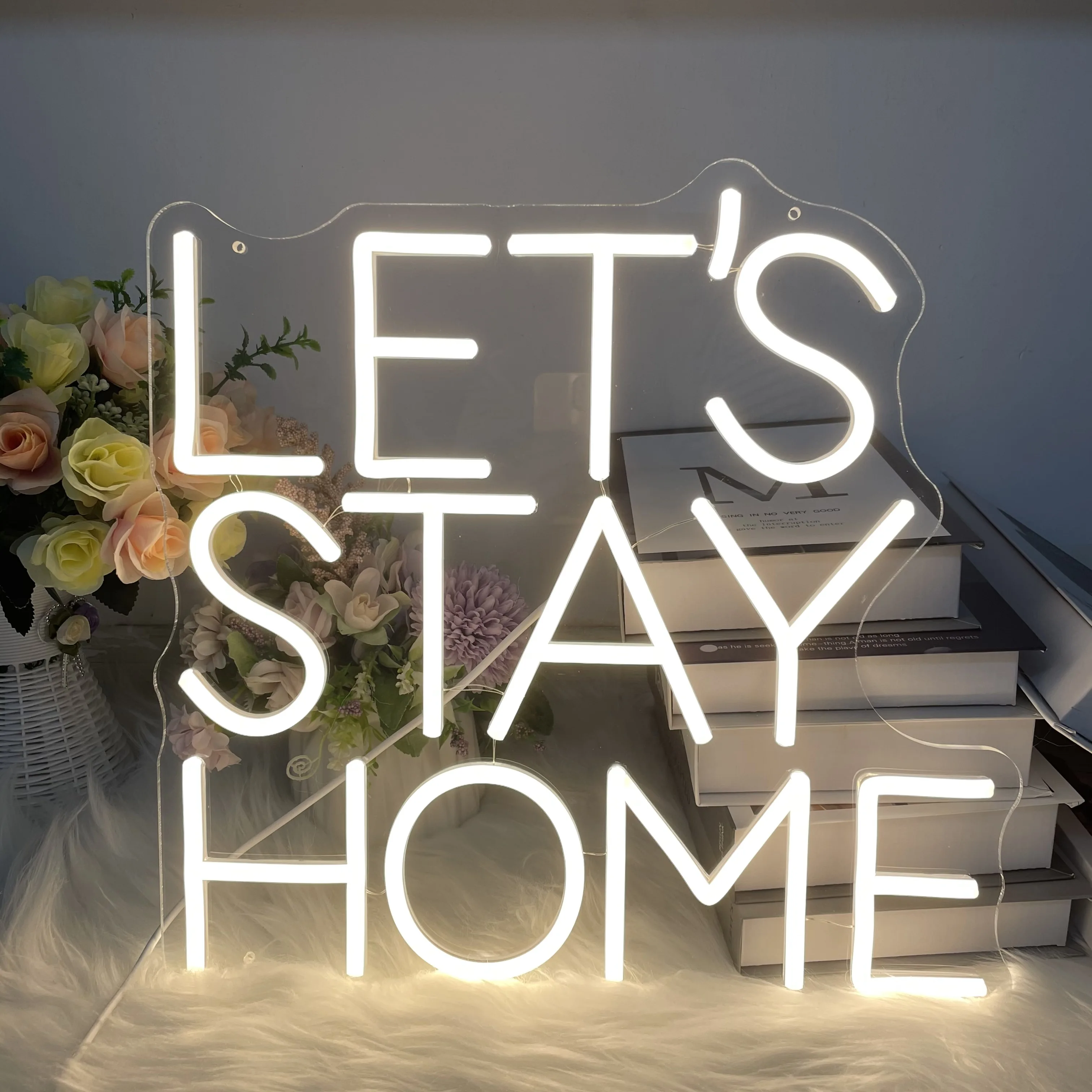 Custom Neon Sign Let's Stay Home Neon Signs Home Decoration Wall Hangings Led Neon Lights Personalized Gift for her