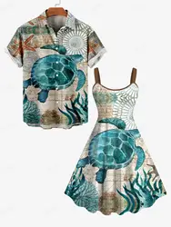 Outfit for Couples платье женское платье женское Sea Creatures Turtle Seaweed Floral Print Plus Size Matching Hawaii Beach