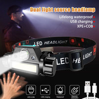 Portable Wave Sensoring Dual Light Source XPE/COB Headlight USB Rechargeable Headlamp Waterproof Fishing Camping Torch