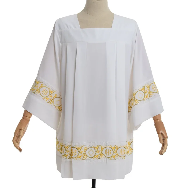 White Surplice Pastor Robe Catholic Pleated Lace Liturgical Cotta Priest Vestments Cassock